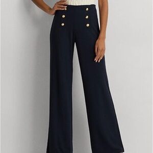 THEORY Sailor pants with button front panel and side zipper dark blue.